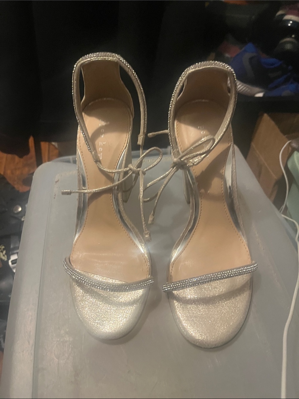 Copper Key Silver Ankle-Tie Heeled Sandals